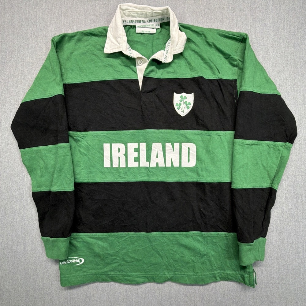 Lansdowne Ireland Irish Rugby Long Sleeve Polo Shirt Mens Med St Patrick's Green